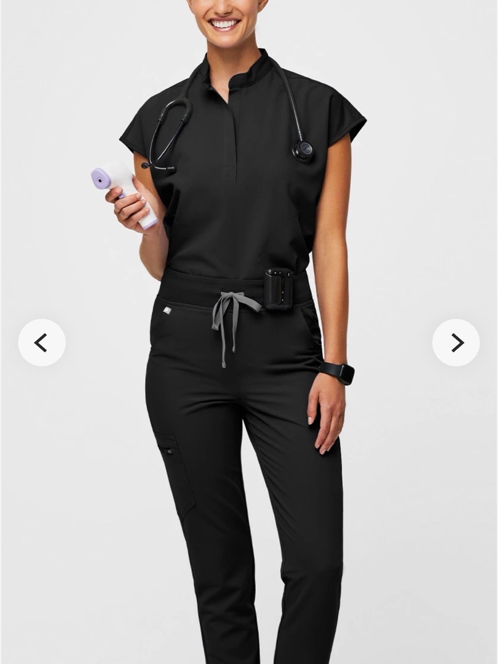 Figs Women's Black Drawstring Scrub Joggers and Top Set